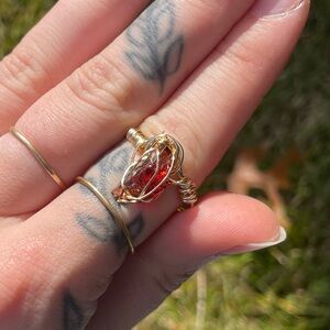 Gold Wire Wrapped Garnet Stone Ring